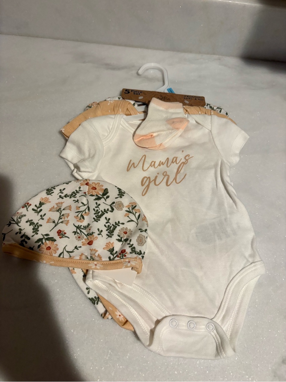 Mama's Girl Floral Cream Baby Onesie & Hat Set